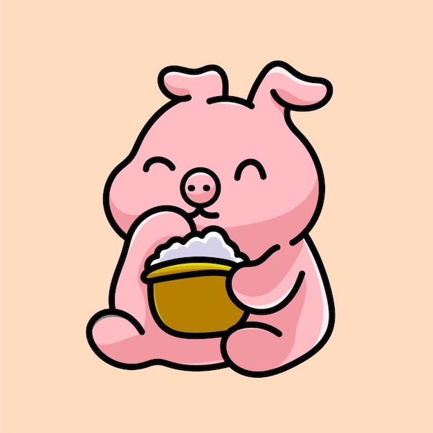 Cerdo Mascota de dibujos animados Divertido Vector Sonrisa Felicidad Diversión Linda Granja Ilustración Lindo Rosa