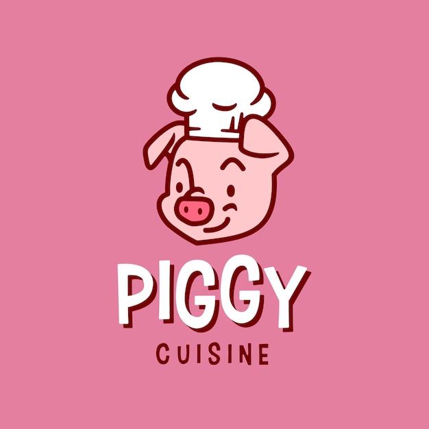 Cerdo Piggy Chef Panadería Restaurante Cocina Dibujos animados Mascota Personaje Logotipo Vector Icono Ilustración