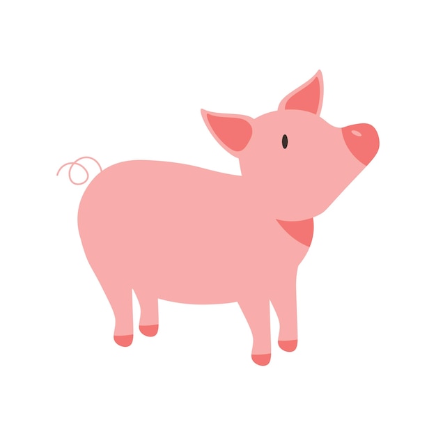 Cerdo rosa con cola rizada ilustración vectorial de dibujos animados aislado sobre fondo blanco animal doméstico de granja que produce carne y grasa eps