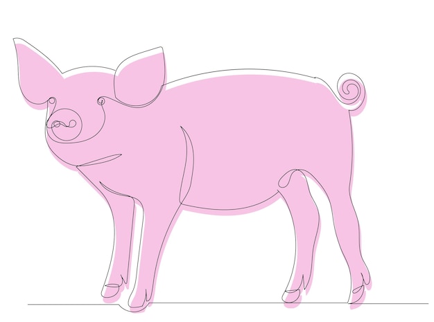 Cerdo rosa, dibujo de imagen, vector, aislado