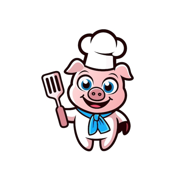 un cerdo con un sombrero de chef y un sombrerito de chef sosteniendo un tenedor