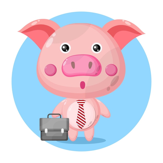Cerdo va a trabajar lindo personaje