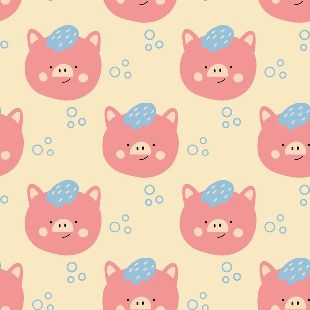 Cerdos rosados lindos Vector estilo de dibujos animados Fondo de pantalla de patrones sin fisuras Perfecto para impresiones