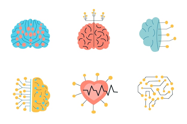 Cerebro ai tech Set Inteligencia artificial vector símbolo ilustración