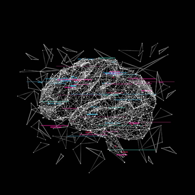 Cerebro en baja poli Ilustración de vector poligonal médica Estilo abstracto de origami 3D