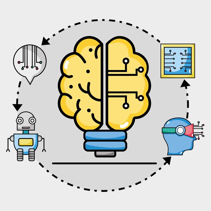 Vector cerebro bulbo rodea la inteligencia artificial