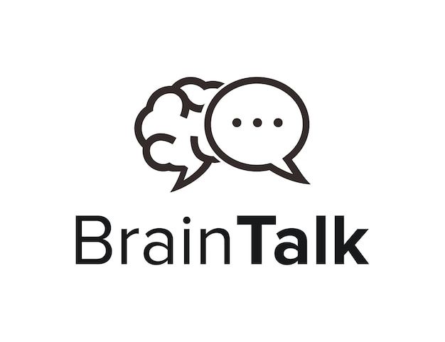 Cerebro con chat burbuja hablar contorno simple elegante diseño de logotipo moderno