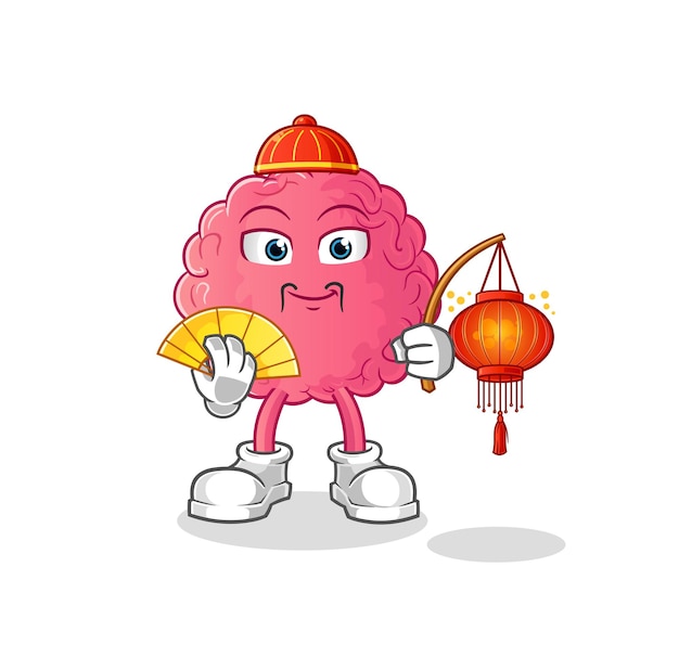 cerebro chino con ilustración de linternas. vector de caracteres