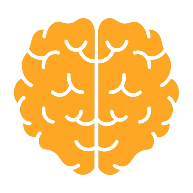 Vector cerebro de color amarillo con diseño naranja y amarillo en un fondo blanco