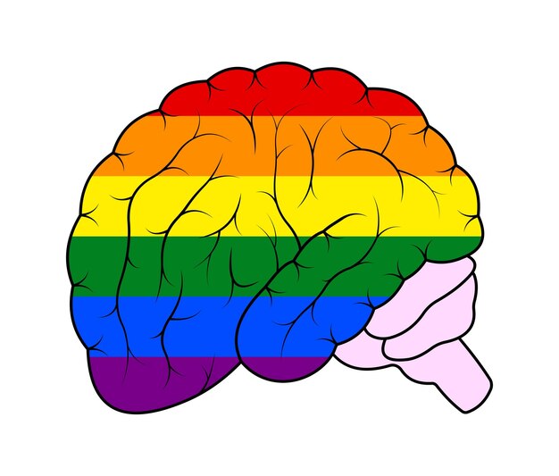 Vector cerebro en colores lgbt sobre fondo blanco.