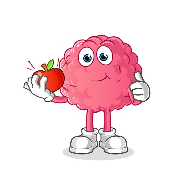 Cerebro comiendo una ilustración de manzana. vector de personaje
