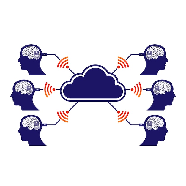 Cerebro en conexión de nube de cabeza