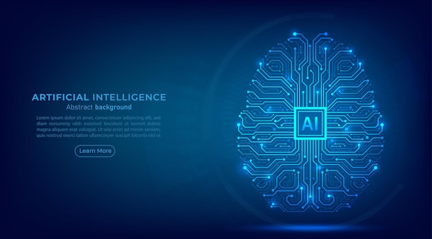 Cerebro digital con chip de IA y circuito en fondo azul Inteligencia artificial e innovación concepto de tecnología futurista Obra de arte de ilustración vectorial para banner web y plantilla