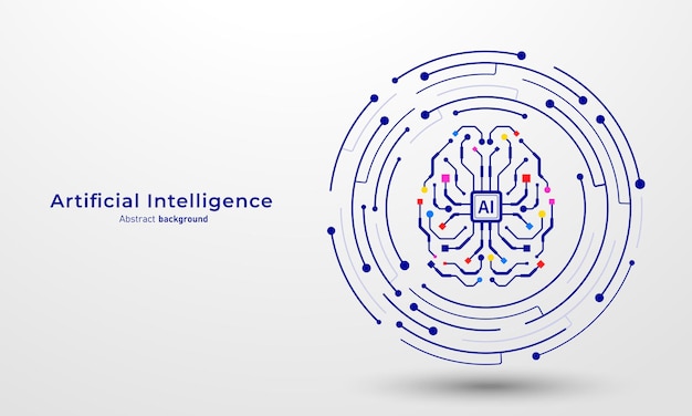 Cerebro electrónico de IA en placa de circuito Concepto de inteligencia artificial y tecnología de automatización Fondo abstracto para sitio web y banner Ilustración vectorial