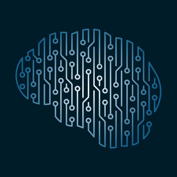 Vector cerebro electrónico que representa la inteligencia artificial y el aprendizaje automático