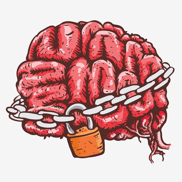 Cerebro encadenado mano dibujo línea arte