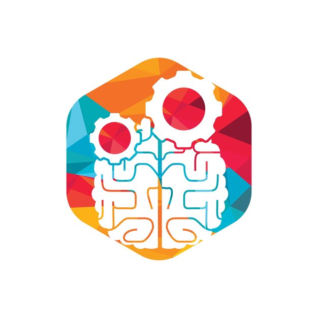 Cerebro y engranaje cog vector logo diseño