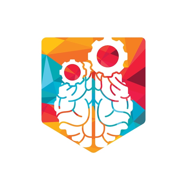 Cerebro y engranaje cog vector logo diseño