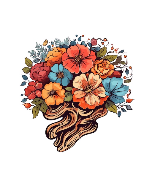 Cerebro floral aislado en un fondo blanco Ilustración de cerebro floral