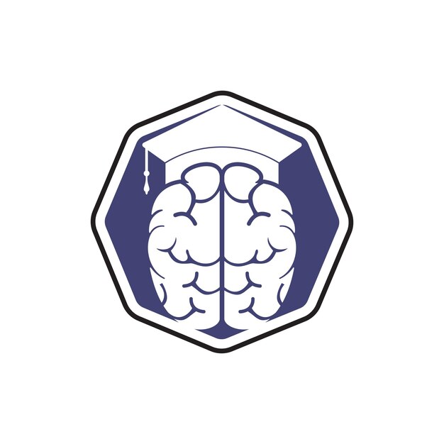 Cerebro y gorra de graduación icono vector logo diseño