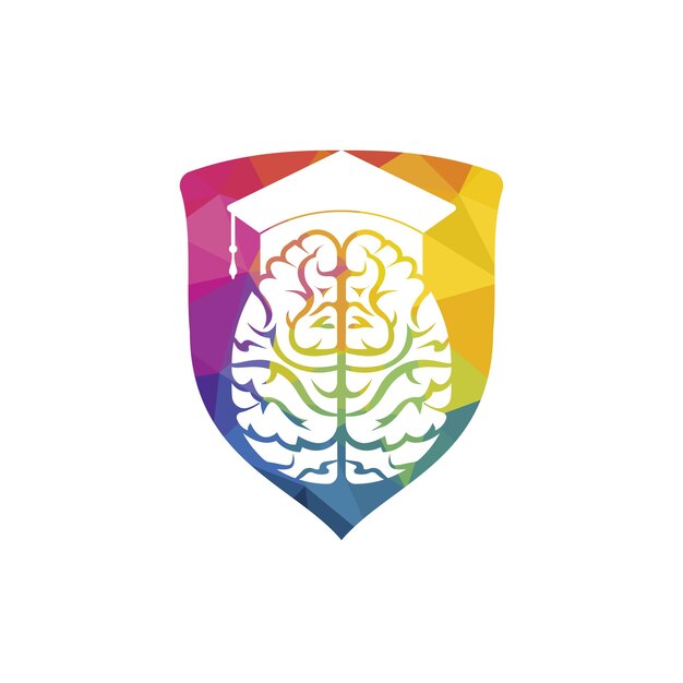 Cerebro y gorra de graduación icono vector logo diseño