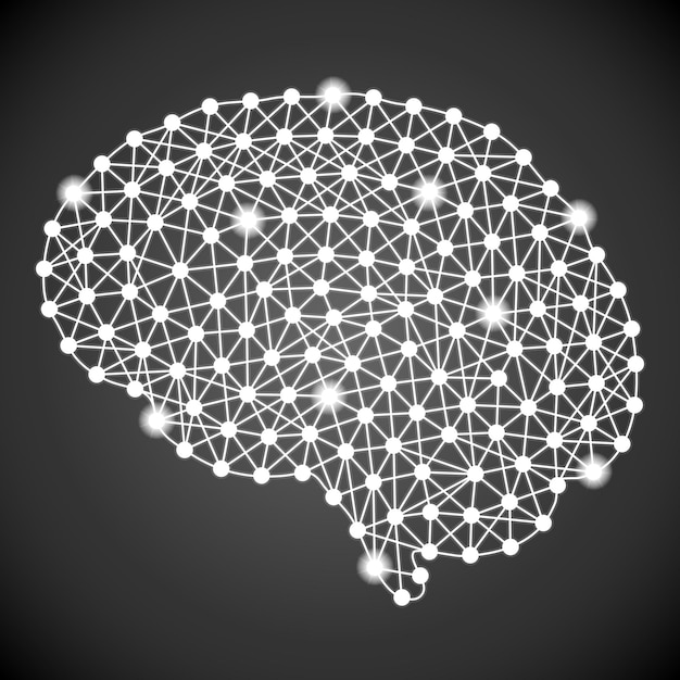Vector cerebro humano aislado en una ilustración vectorial de fondo negro