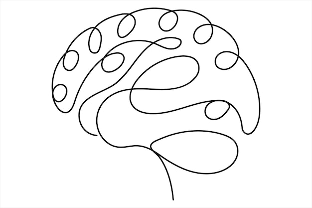 El cerebro humano dibuja una línea continua concepto de ilustración vectorial de estilo minimalismo dibujado a mano