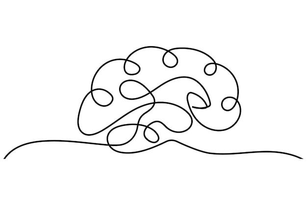 Cerebro humano dibujo continuo de una línea de icono vectorial de contorno aislado