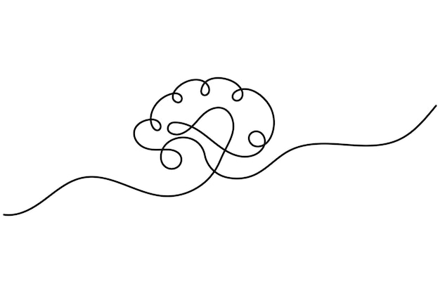 Cerebro humano dibujo continuo de una línea de icono vectorial de contorno aislado