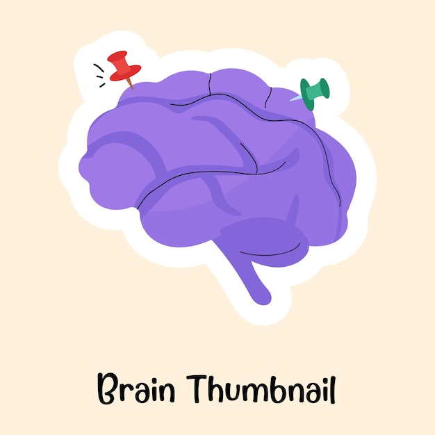 Cerebro humano con diseño de etiqueta plana de chinchetas