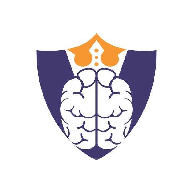 Cerebro humano con diseño de logotipo vectorial de icono de corona