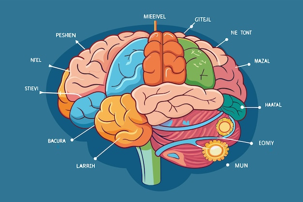 Vector el cerebro humano dividido en varias secciones que muestran su intrincada estructura y complejidad