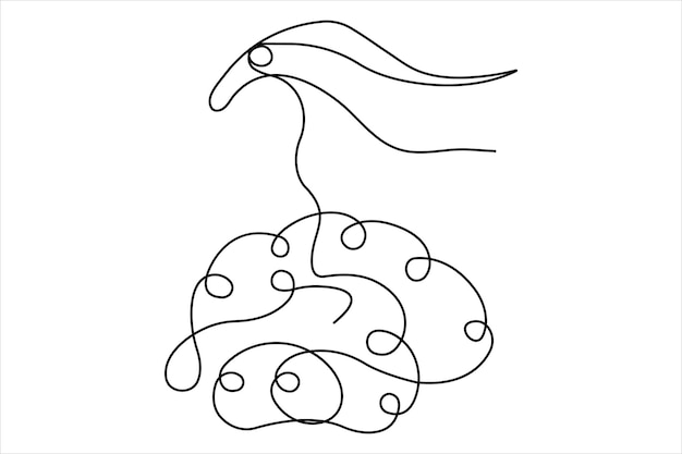 El cerebro humano es un dibujo continuo de una línea de ilustración vectorial de arte y concepto de esquema de inteligencia