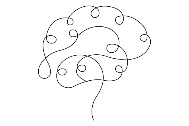 El cerebro humano es un dibujo continuo de una línea de ilustración vectorial de arte y concepto de esquema de inteligencia