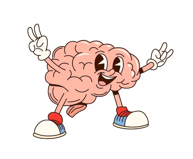 El cerebro humano es un personaje divertido de dibujos animados retro.