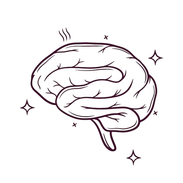 Cerebro humano icono dibujado a mano ilustración vectorial dibujada a mano