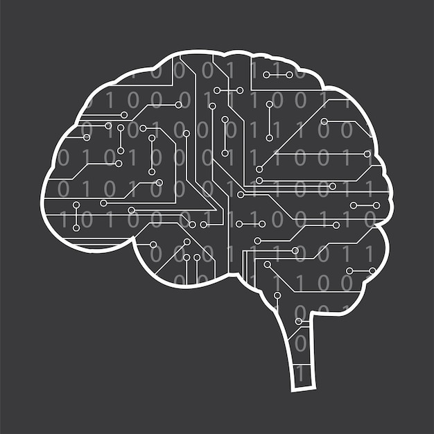 Cerebro humano con números y conexiones neuronales concepto de inteligencia fondo vector plano