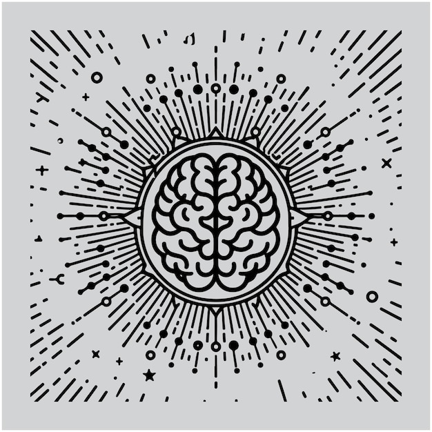 Cerebro humano rodeado de rayos línea vectorial icono vectorial Ilustración