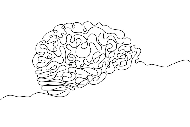 Cerebro Icono dibujado a mano dibujo de línea continua Órganos humanos Fondo de arte abstracto creativo Concepto de moda Diseño de una sola línea Esquema imagen simple color blanco y negro Vector