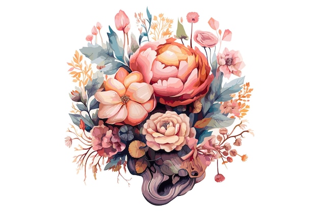 Cerebro con una ilustración floral