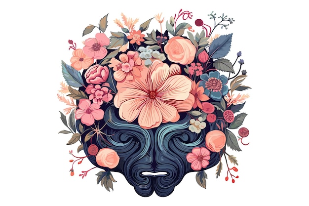 Cerebro con una ilustración floral