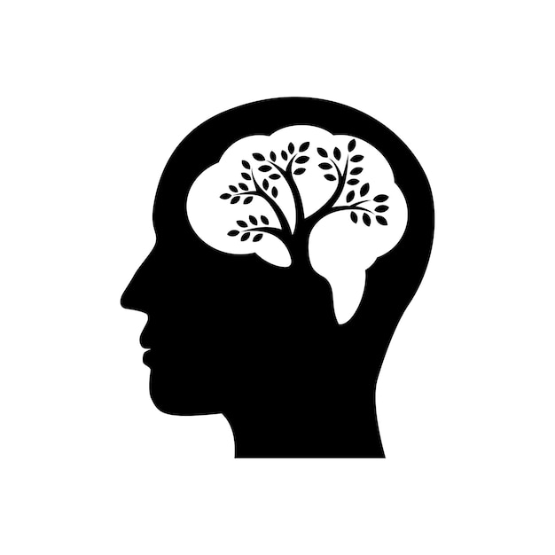 cerebro con el logotipo del vector del árbol