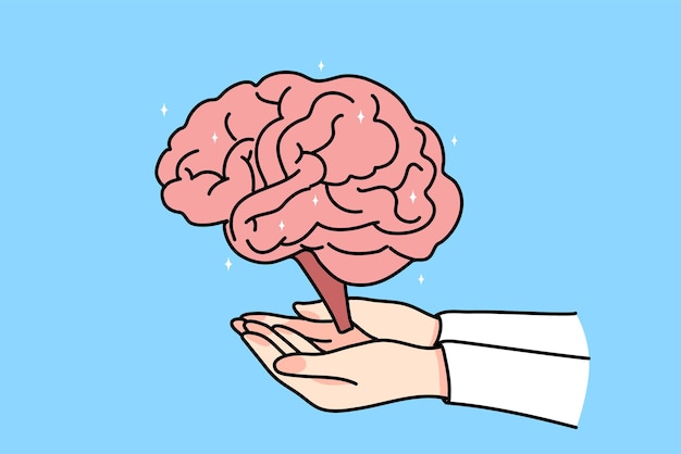 El cerebro de la mano de la persona explora el órgano del cuerpo humano el médico o el neurólogo trabajan en problemas mentales de neurología