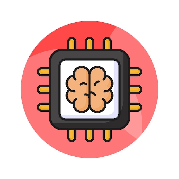Cerebro con microchip ai procesador concepto vector en estilo de moda listo para usar icono