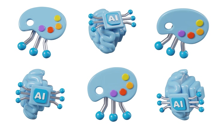 Vector cerebro de paleta 3d con palancas de control del procesador conjunto de objetos vectoriales 3d en diferentes posiciones