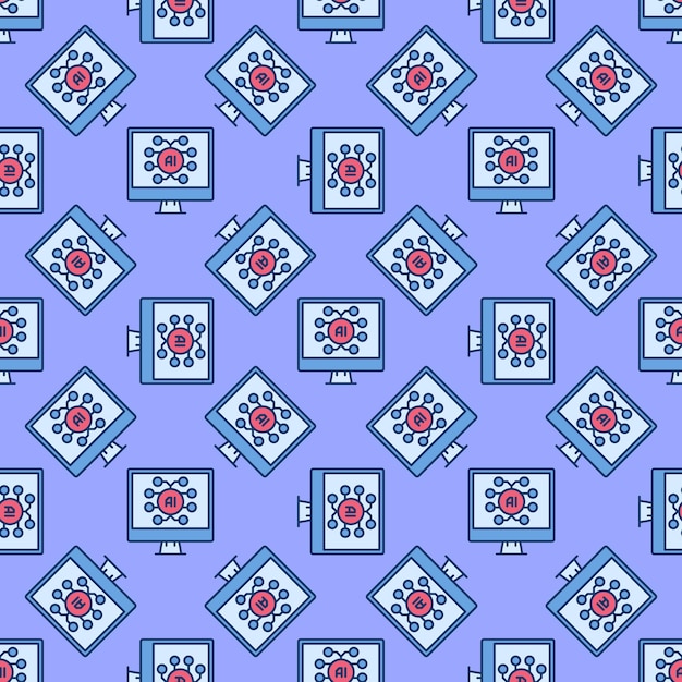 El cerebro en la pantalla de la computadora la inteligencia artificial el vector de color el patrón sin costuras.