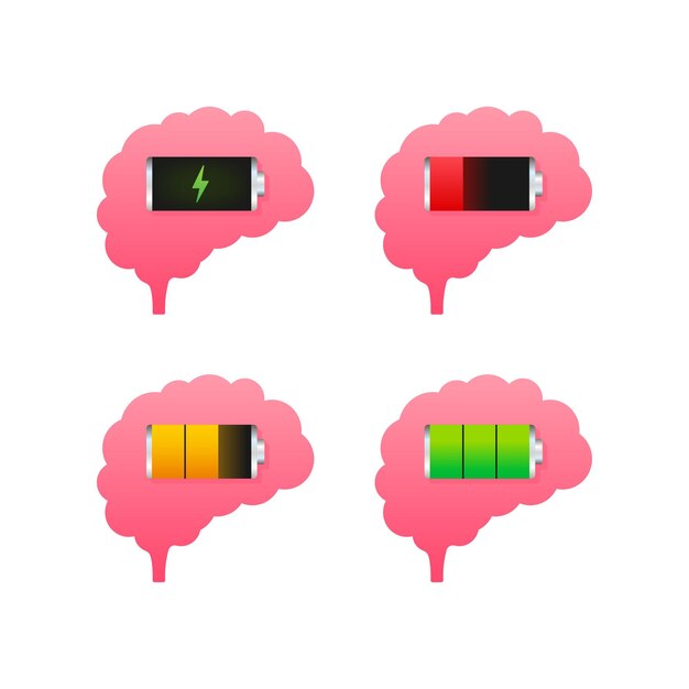 Cerebro, piensa en cargar el concepto con la idea procesada en una barra de bombillas. ilustración de acciones vectoriales.