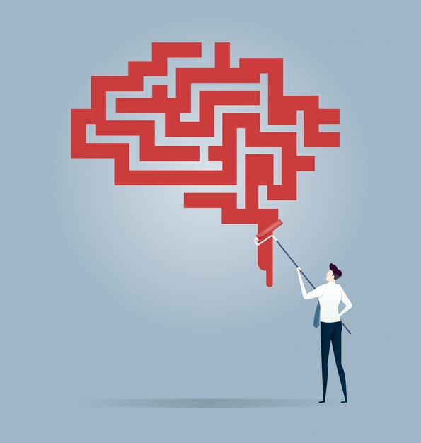 Cerebro de pintura de empresario. Vector de concepto de negocio