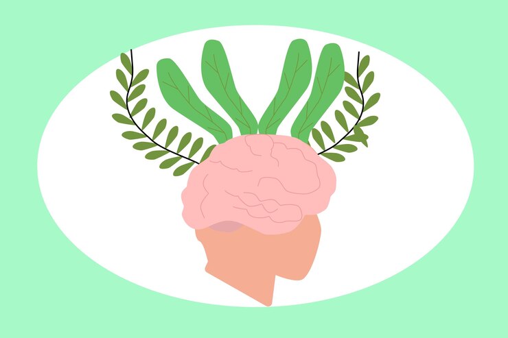 Un cerebro y la planta mostrando buena salud mental.
