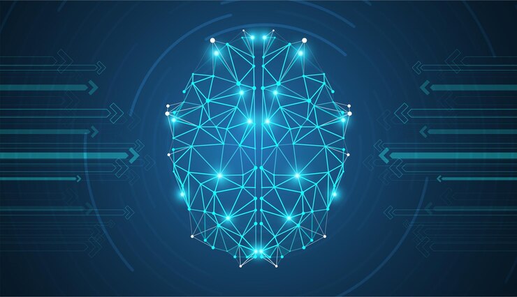 Vector cerebro poligonal abstracto inteligencia artificial y concepto de aprendizaje automático triángulos con puntos y líneas de conexión concepto gráfico para su diseño
